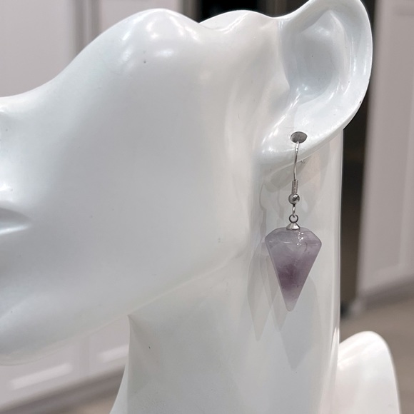 Amethyst Hexagonal Silver Drop Earring - Picture 5 of 7